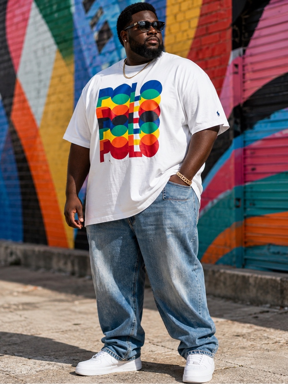 Polo Ralph Lauren Big & Tall 2XB Rainbow POLO Logo Graphic Tee White